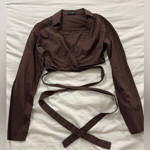 White Fox Cropped Cotton Button Down